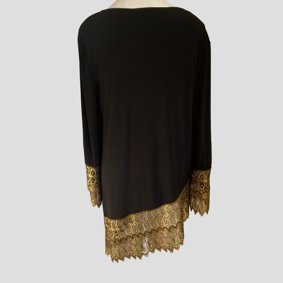 Tiana B. Vintage Black Gold Lace Stretch Holiday Party Festive Top- USA- Sz-L - Picture 4 of 13